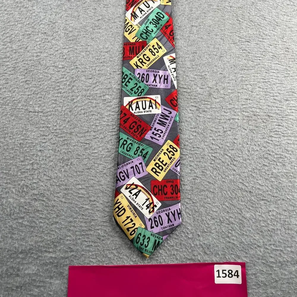 License Plate All Over Print Necktie Tropical Hawaii Polyester Tie